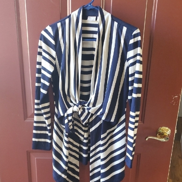 Chico's Blue and White Striped Cardigan Sweater SMALL CHICO 0 - Picture 1 of 10
